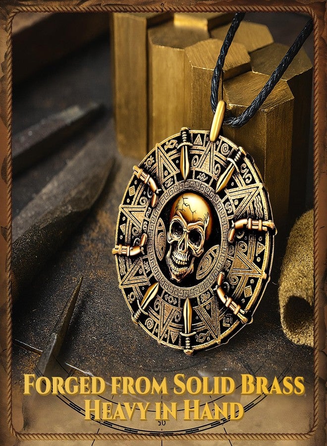 UNKENBO® Pirate Necklace for Men Women - Double-Sided Antique Brass Pirate Accessories, Cursed Skull Coin Medallion Jewelry, Authentic Halloween Cosplay Costume Jewelry Pendant Gift - Image 2